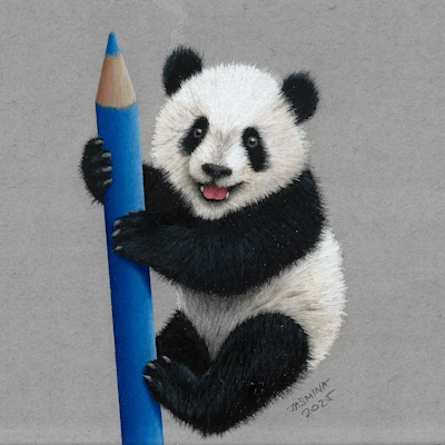 colored pencil drawing panda cub