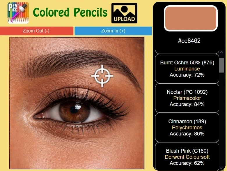 PenPick application screenshot showing how to chose the right colored pencils for drawing an eye