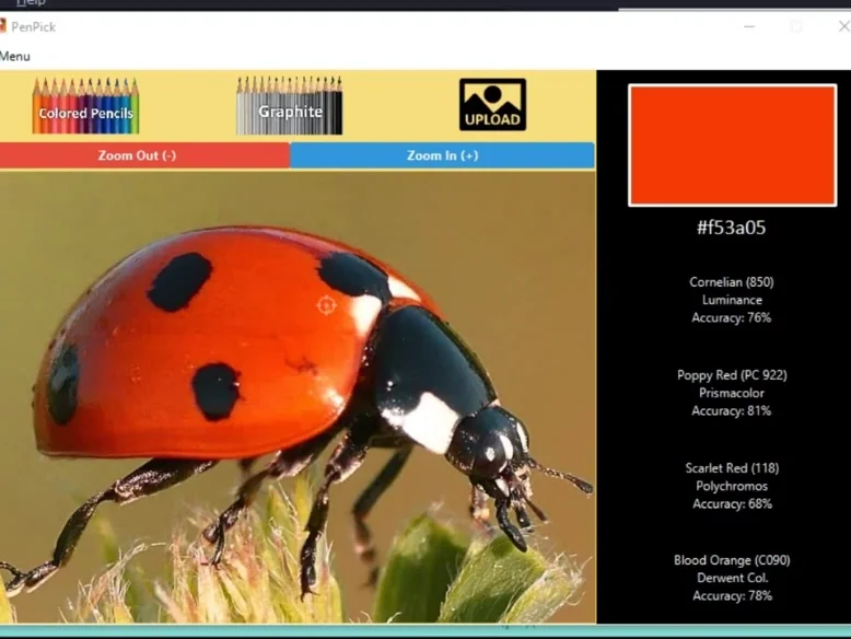 Colored Pencil Picker PenPick software app Jasmina Susak artist demonstrate using tool with colored pencils drawing of a lady bug